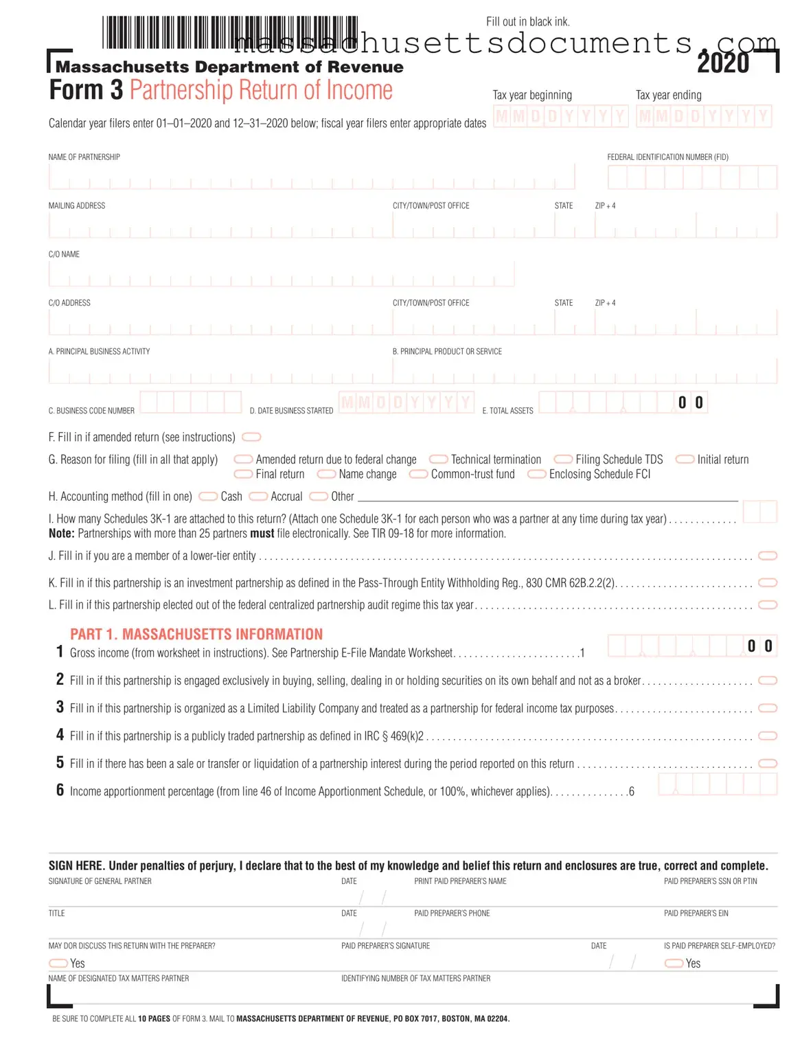 Blank Massachusetts 3 Form