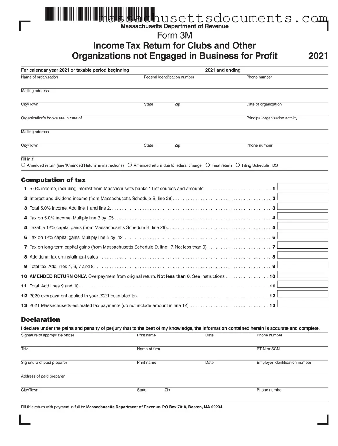 Blank Massachusetts 3M Form