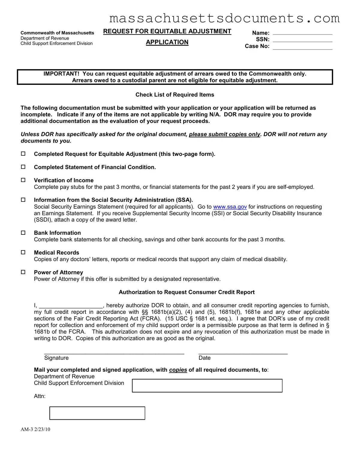 Blank Massachusetts Am 3 Form