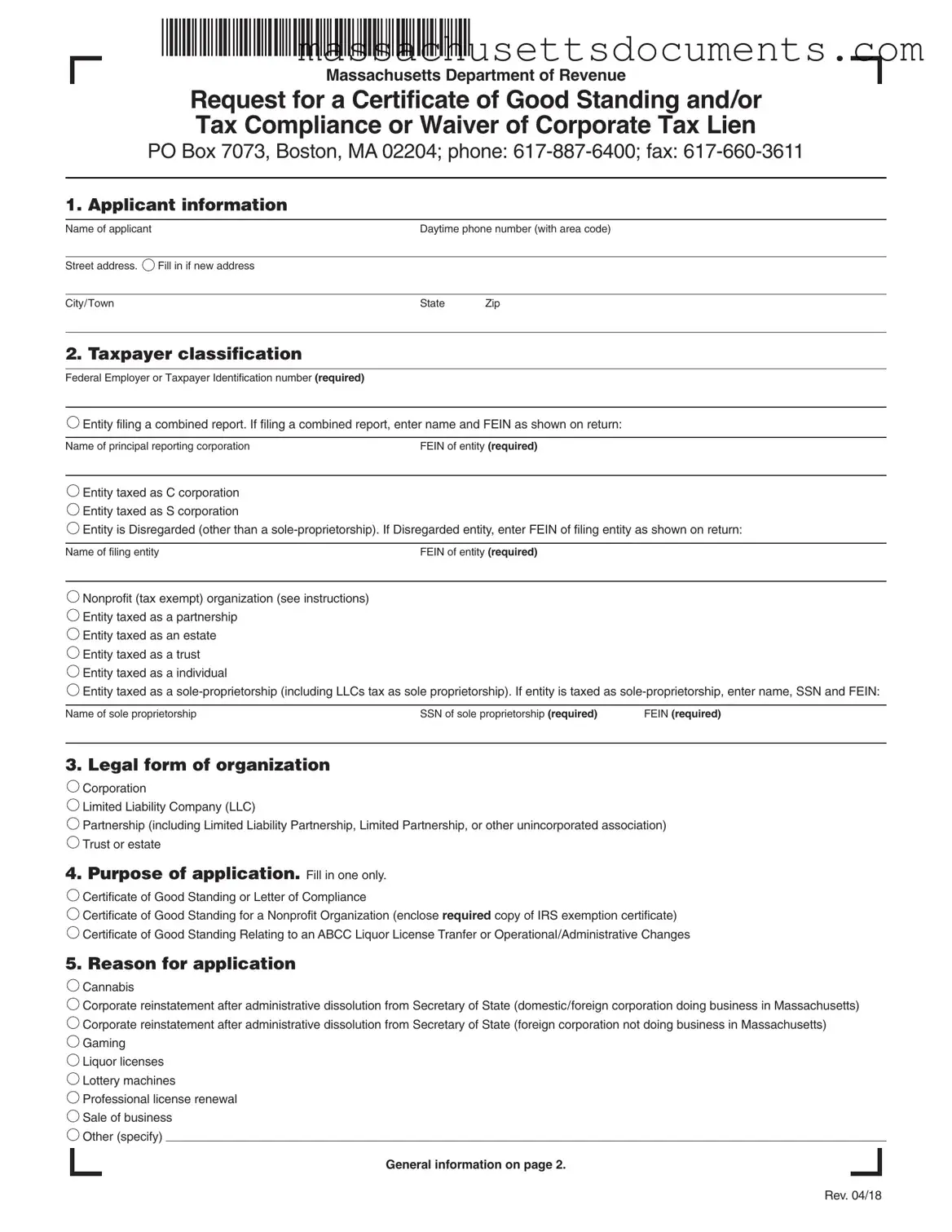 Blank Massachusetts Certificate Tax Form