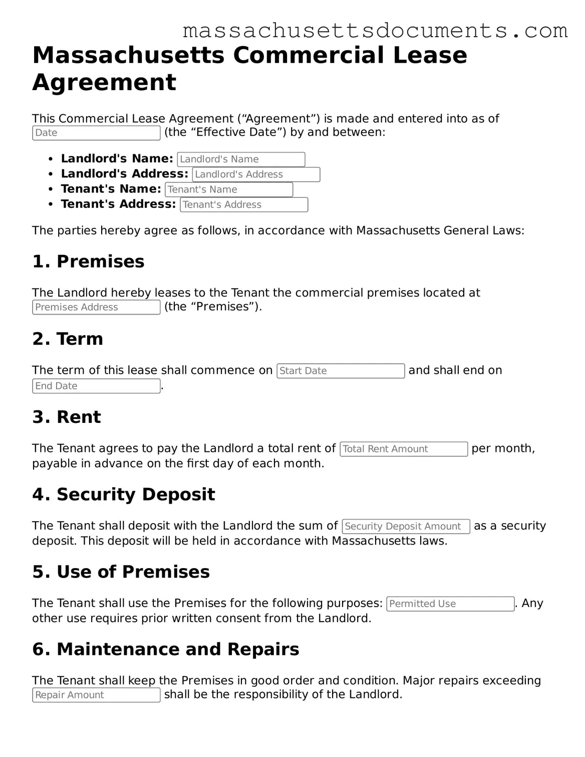 Valid  Commercial Lease Agreement Form for Massachusetts
