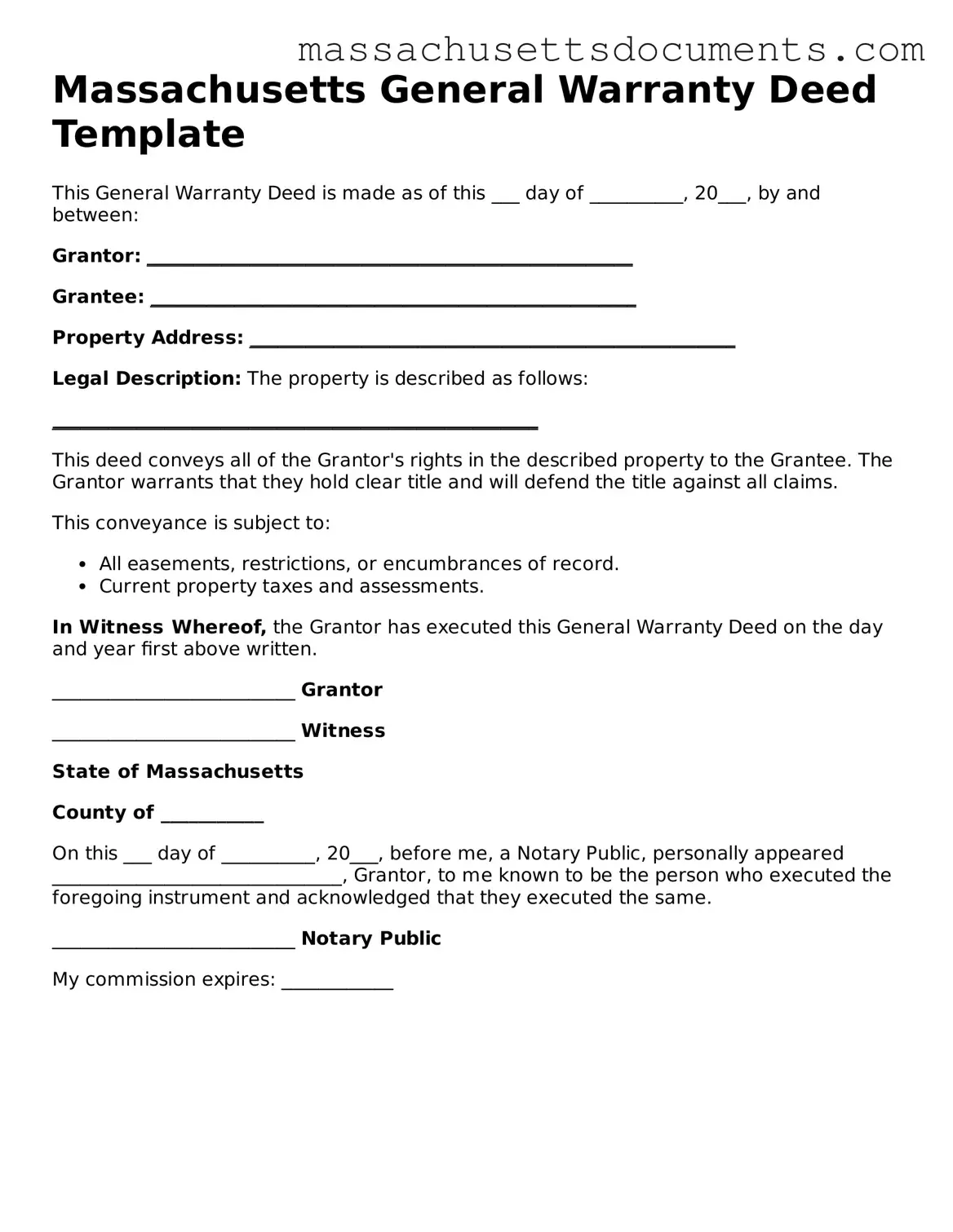 Valid  Deed Form for Massachusetts