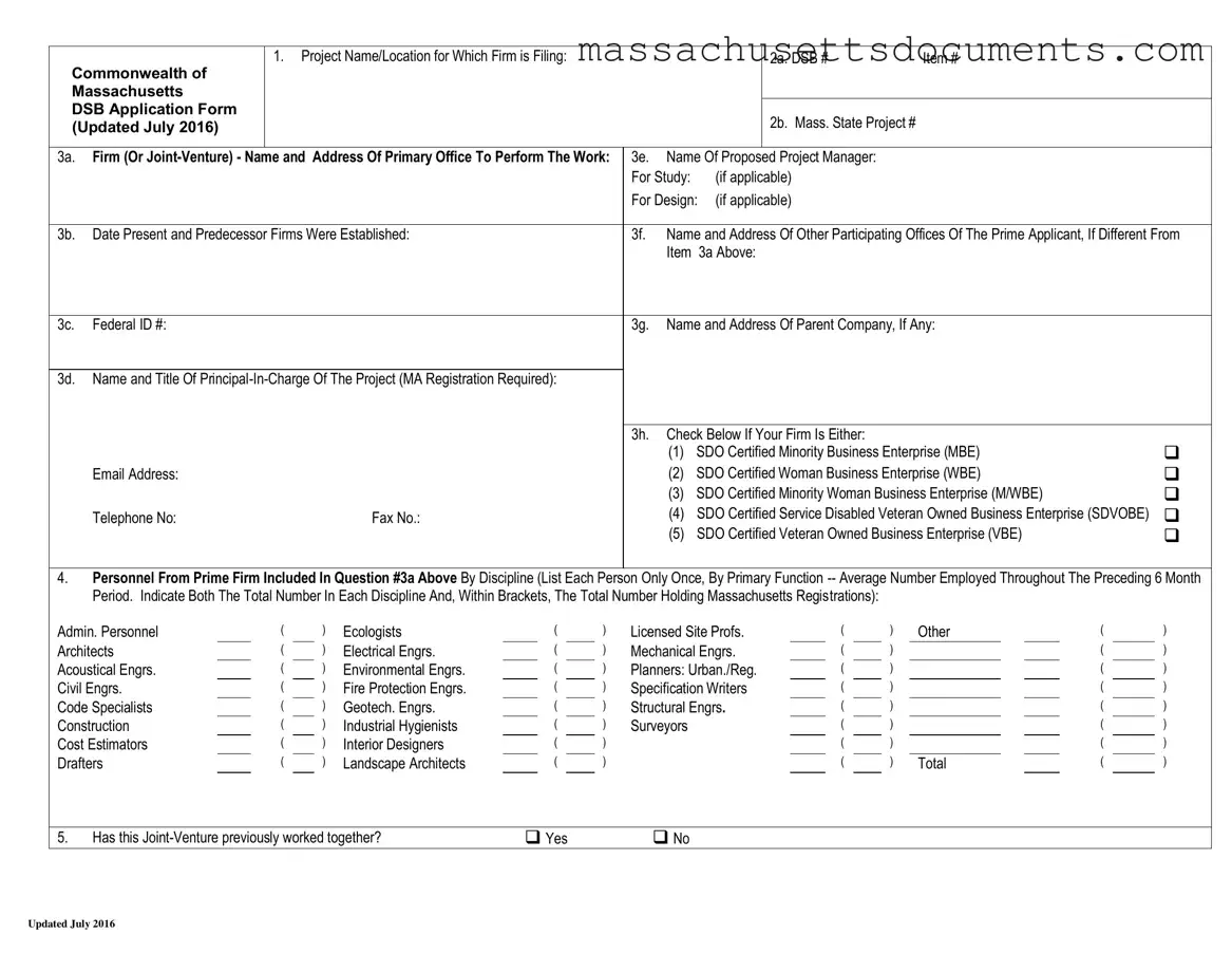 Blank Massachusetts Dsb Application Form