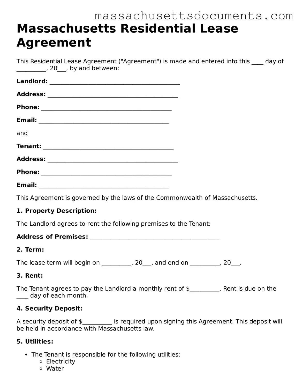 Valid  Residential Lease Agreement Form for Massachusetts