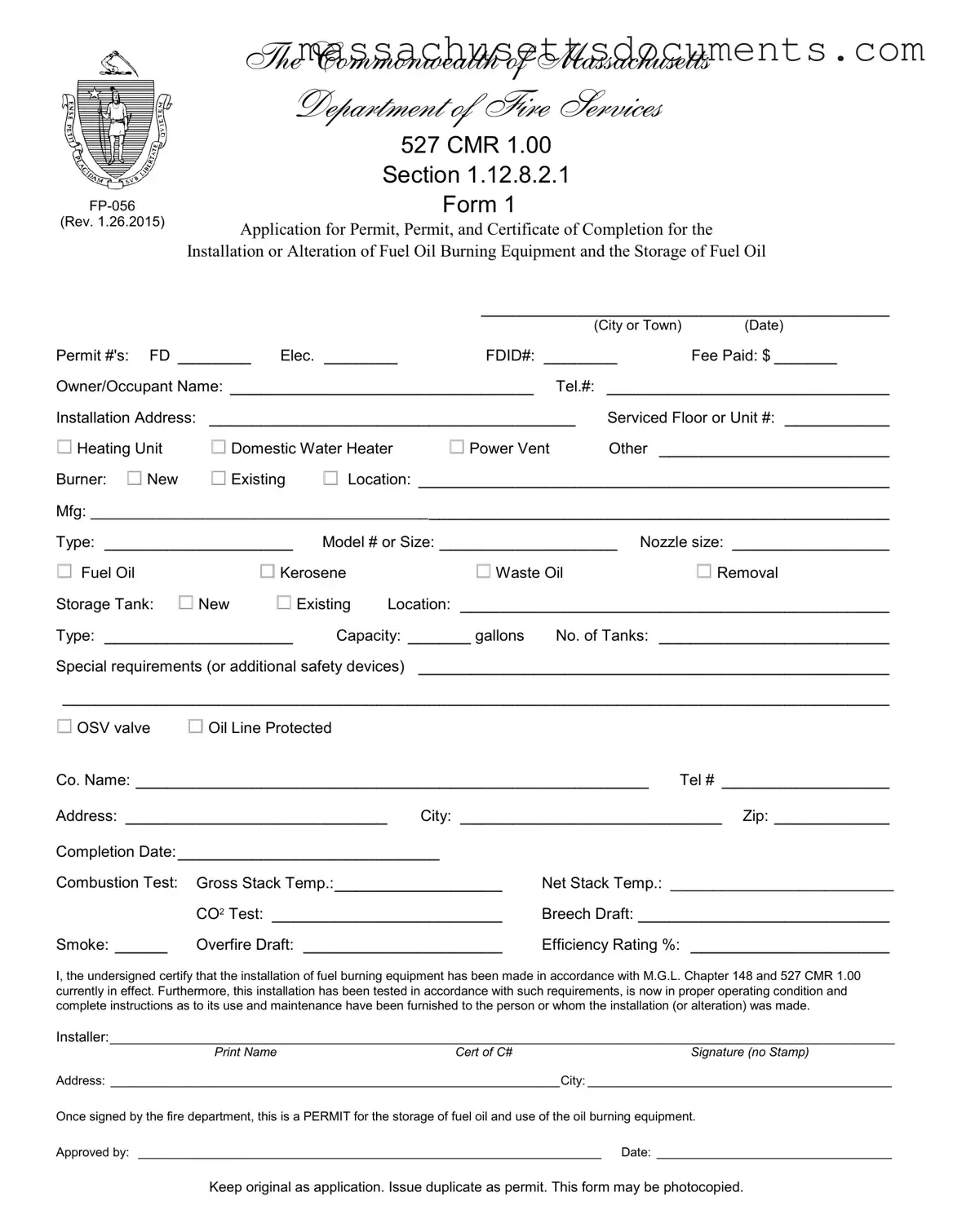 Blank Massachusetts Fp 056 Form