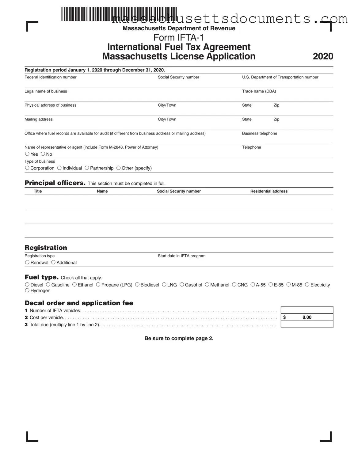 Blank Massachusetts Ifta Form
