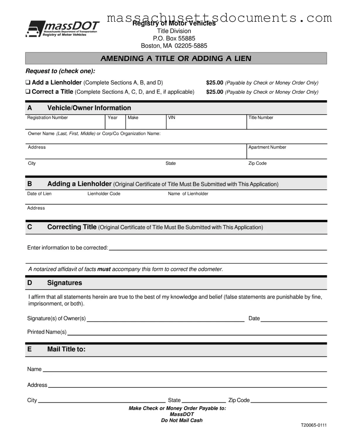 Blank Massachusetts Lien Form