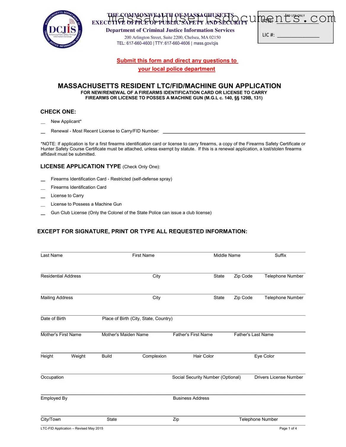Blank Massachusetts Ltc Fid Form