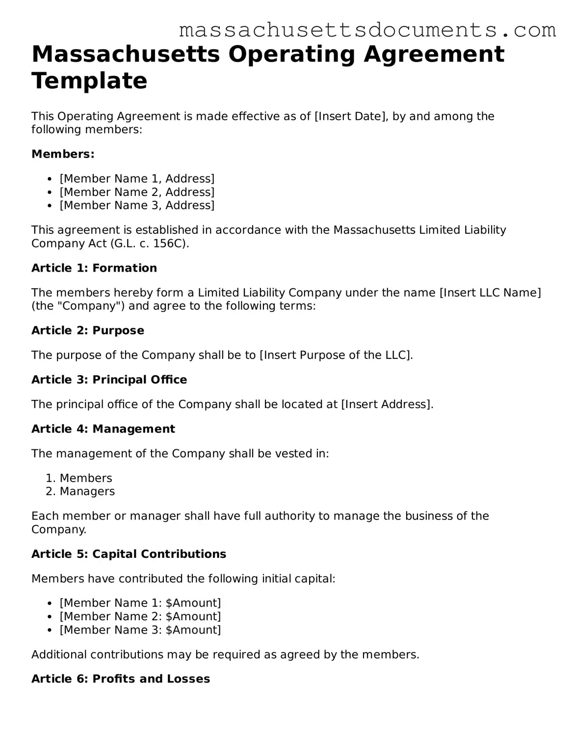 Valid  Operating Agreement Form for Massachusetts