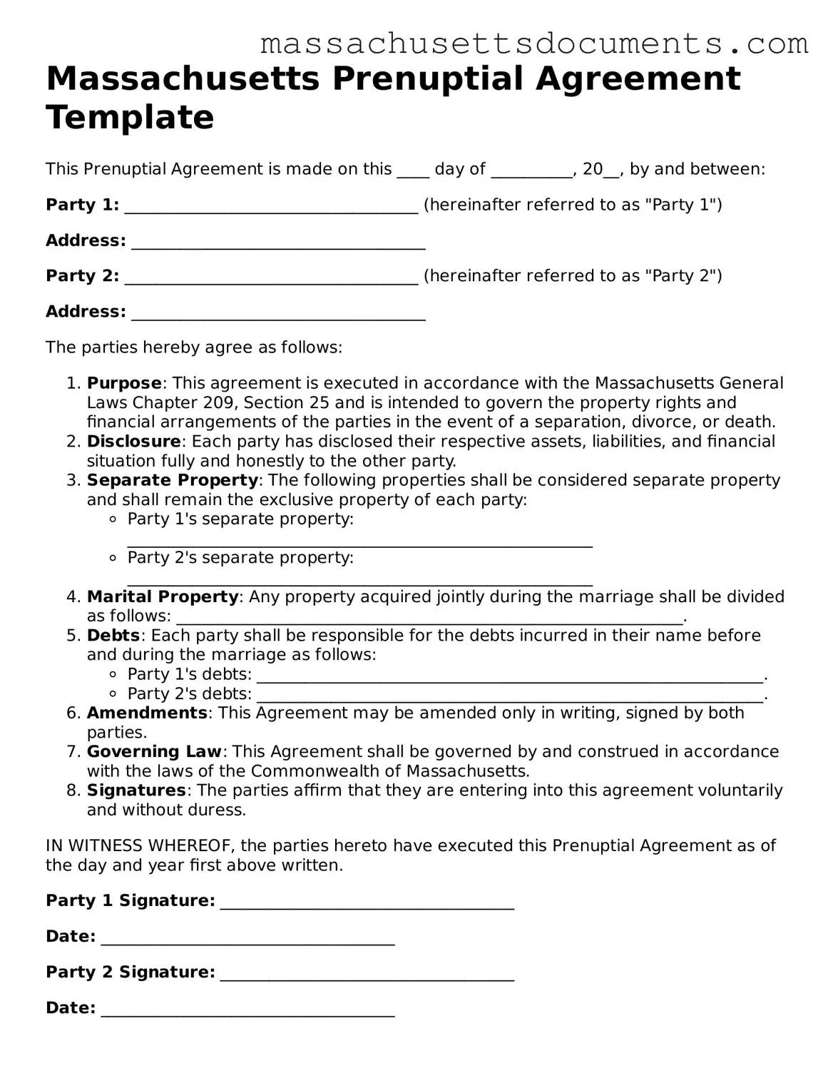Valid  Prenuptial Agreement Form for Massachusetts
