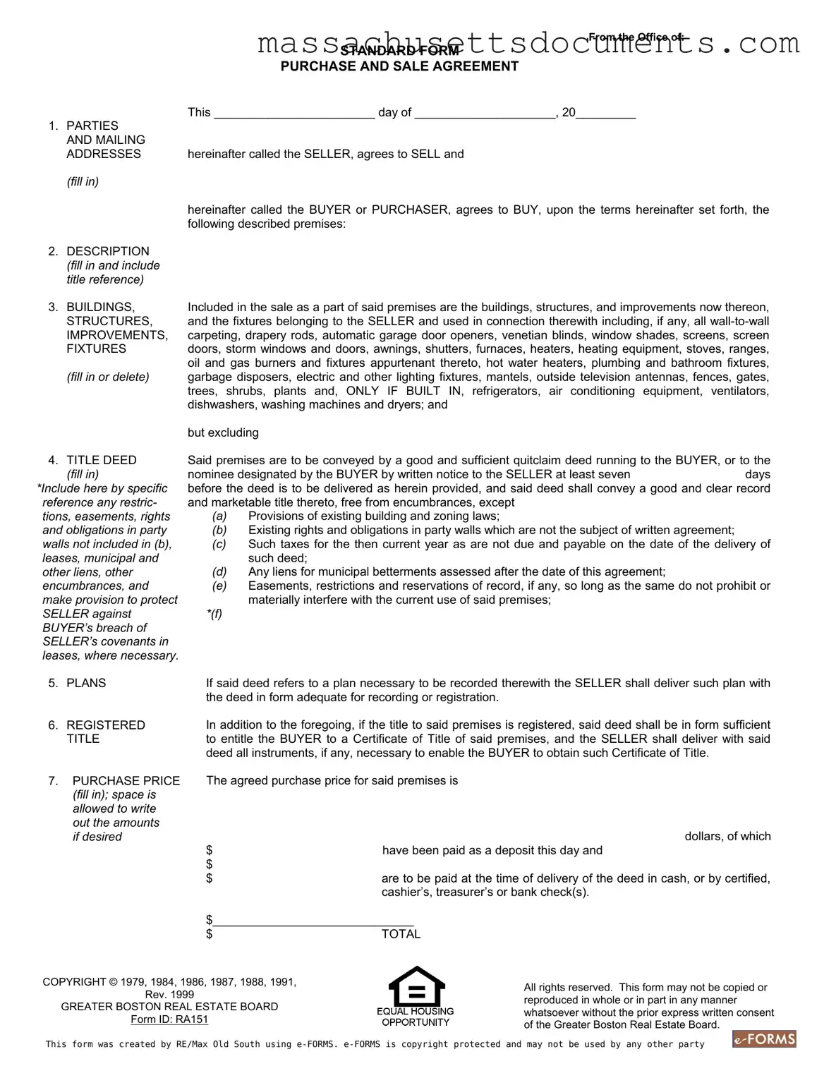 Blank Massachusetts Real Estate Form