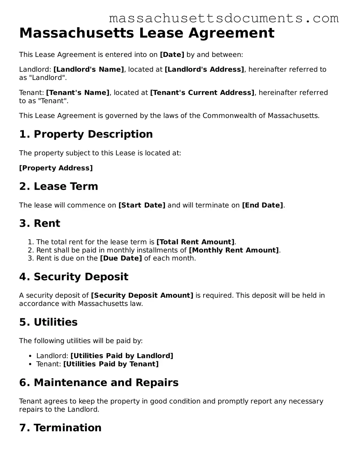Valid  Lease Agreement Form for Massachusetts
