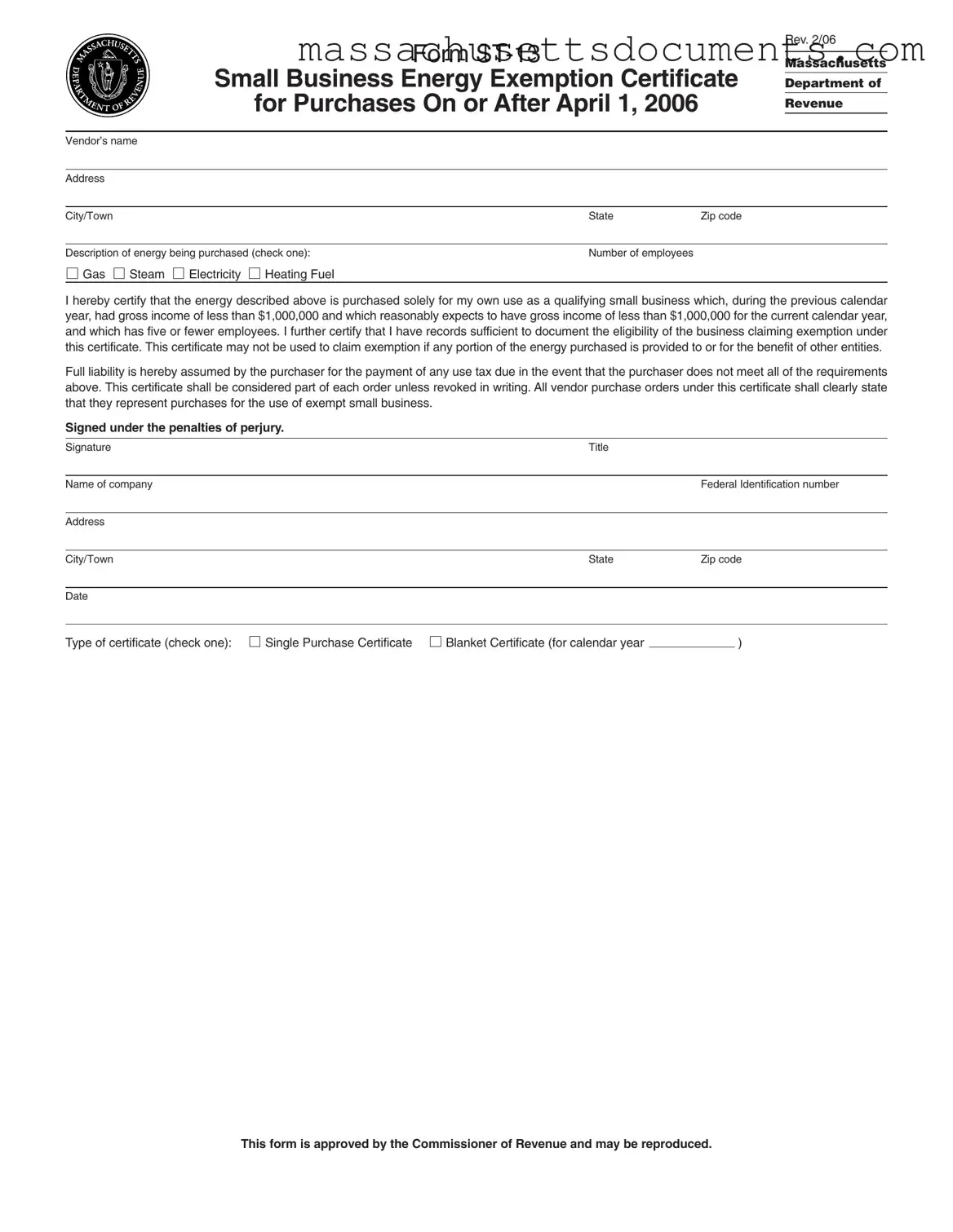 Blank Massachusetts St 13 Form