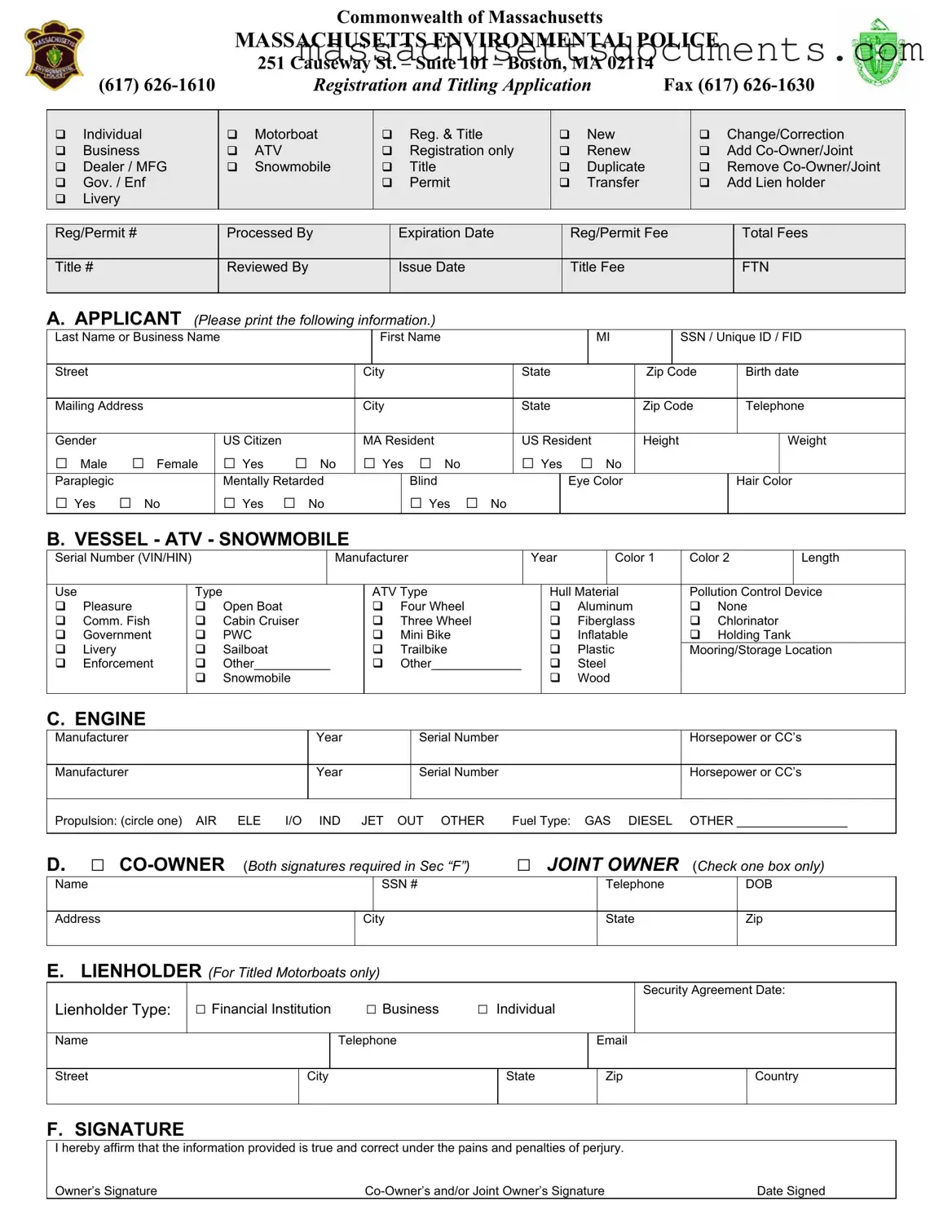Blank Massachusetts Titling Form