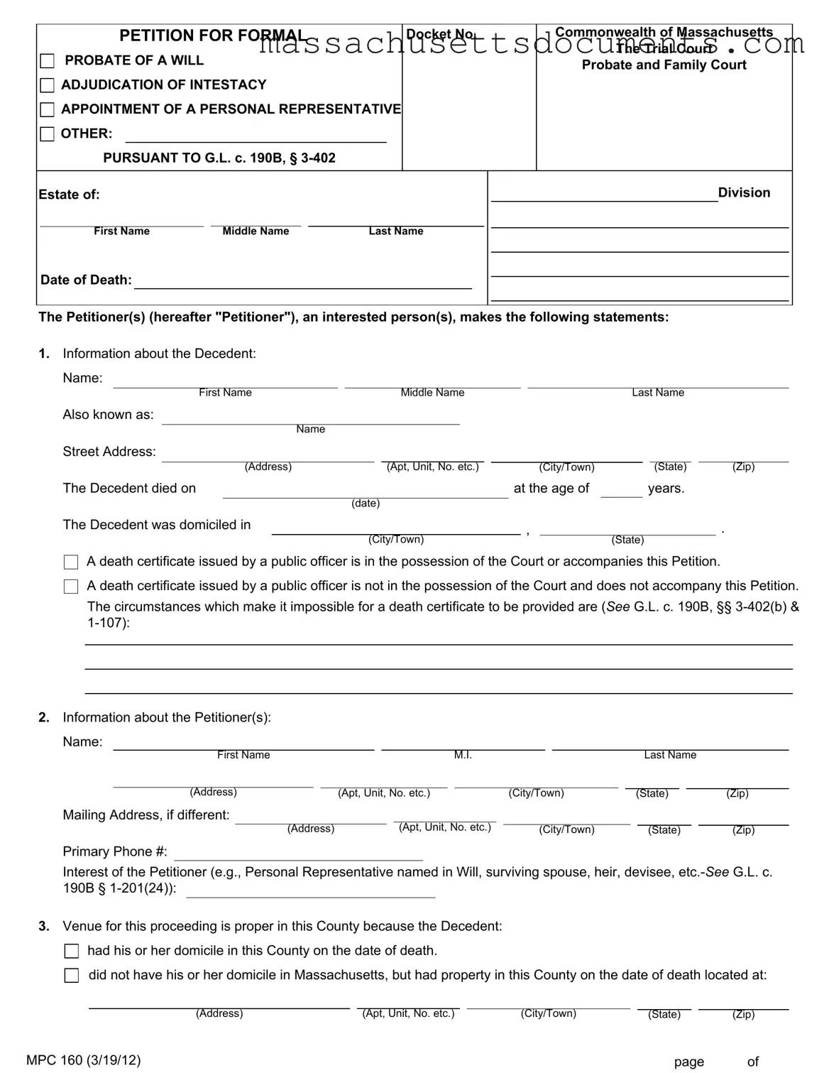 Blank Mpc 160 Massachusetts Form