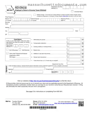 Blank 941 Massachusetts Form