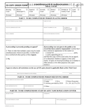 Blank Cd Copy Order Massachusetts Form