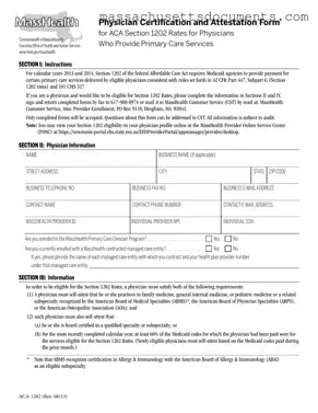 Blank Massachusetts Aca 1202 Form