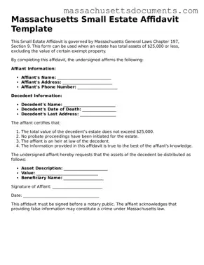 Valid  Small Estate Affidavit Form for Massachusetts