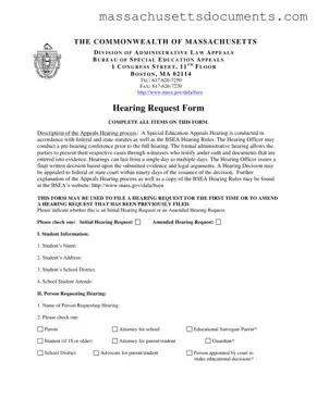 Blank Massachusetts Hearing Request Form