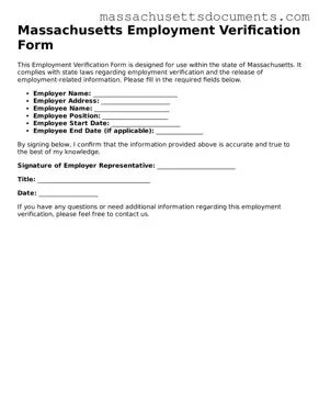 Valid  Employment Verification Form for Massachusetts