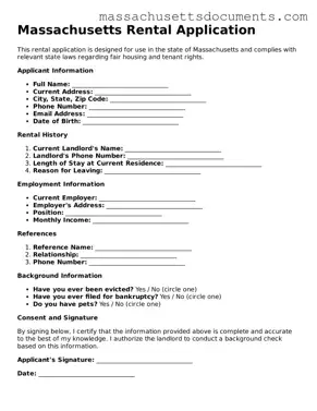 Valid  Rental Application Form for Massachusetts