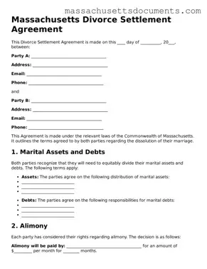 Valid  Divorce Settlement Agreement Form for Massachusetts