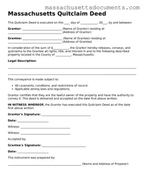 Valid  Quitclaim Deed Form for Massachusetts