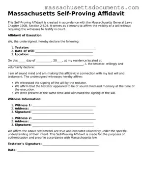 Valid  Self-Proving Affidavit Form for Massachusetts