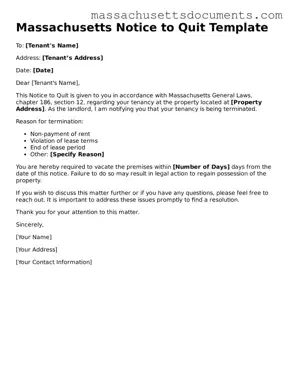 Valid  Notice to Quit Form for Massachusetts